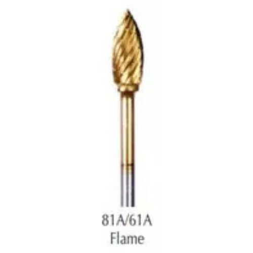 Buffalo Dental, Flame (81A/61A) TNT-Coated Dual Cut Regular HP Carbide Bur, 81A-GOLD