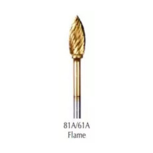 Buffalo Dental, Flame (81A/61A) TNT-Coated Dual Cut Coarse HP Carbide Bur, C-81A-GOLD