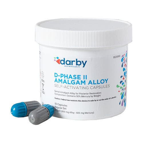 D-Phase II Amalgam Alloy, , Two Spill, 50/Pkg, Gray, Regular Set, 600mg