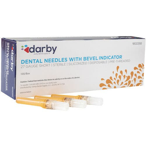 Dental Needles with Bevel Indicator, Plastic Hub, 27 Ga Short, 100/Box, Orange