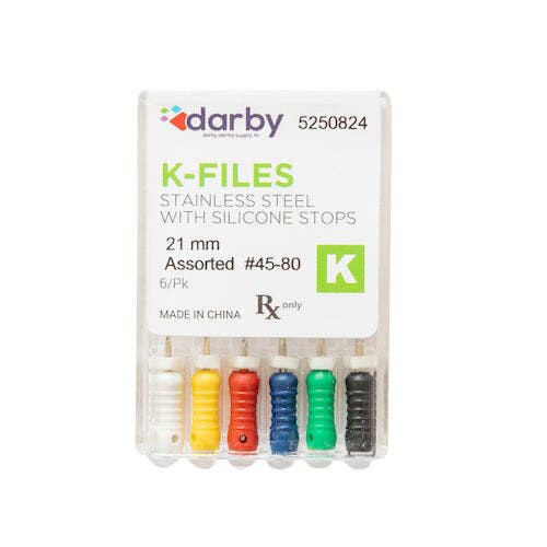 K-Type Files, 21mm, Assorted  #45-80, 6/Pkg