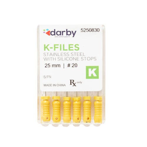 K-Type Files, 25mm, #20, 6/Pkg