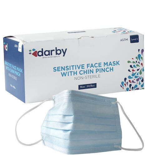 House Brand Sensitive Level 3 Face Mask with Chin Pinch, Blue, 50/Box