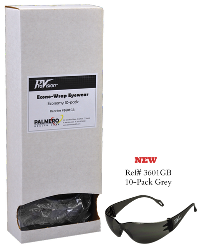 Palmero, Econo Wrap Eyewear, 10-Pack Dispenser with Grey Eyewear, 3601GB