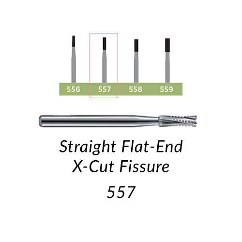 Carbide Burs. FG-557 Short Shank Straight Flat-End X-Cut Fissure. 10 pcs.