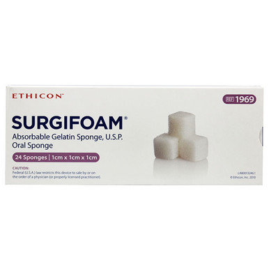 Surgifoam Absorbable Gelatin Sponge, 2 cm x 6 cm x 7 mm, Sterile 12/Box.  USP