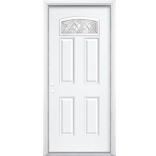 34 In. x 80 In. x 6 9/16 In. Halifax Nickel Camber Fan Lite Right Hand Entry Door with Brickmould