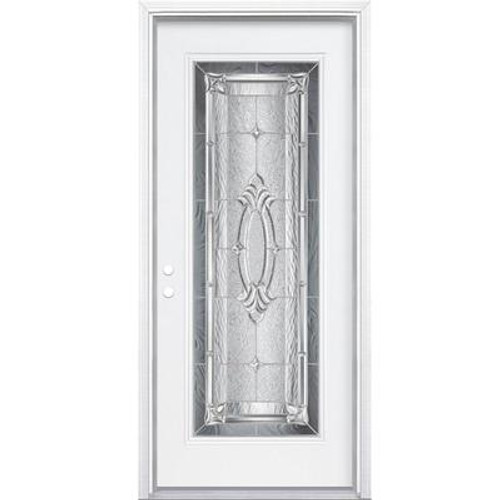 36 In. x 80 In. x 6 9/16 In. Providence Nickel Full Lite Right Hand Entry Door with Brickmould