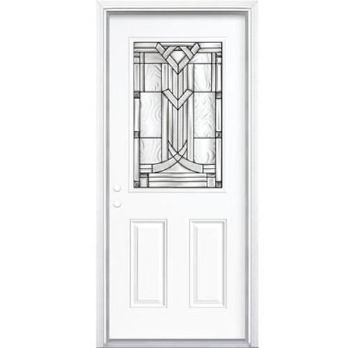 36 In. x 80 In. x 6 9/16 In. Chatham Antique Black Half Lite Right Hand Entry Door with Brickmould