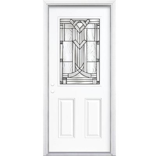 34 In. x 80 In. x 6 9/16 In. Chatham Antique Black Half Lite Right Hand Entry Door with Brickmould