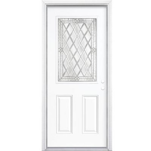 34 In. x 80 In. x 4 9/16 In. Halifax Nickel Half Lite Left Hand Entry Door with Brickmould