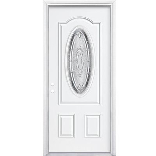 36 In. x 80 In. x 4 9/16 In. Providence Nickel 3/4 Oval Lite Right Hand Entry Door with Brickmould