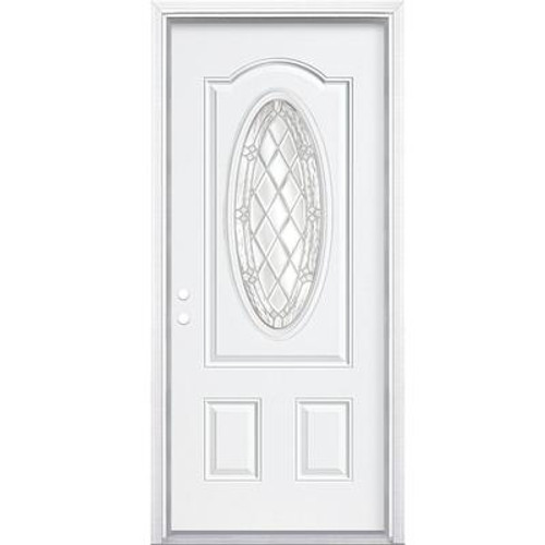 34 In. x 80 In. x 4 9/16 In. Halifax Nickel 3/4 Oval Lite Right Hand Entry Door with Brickmould