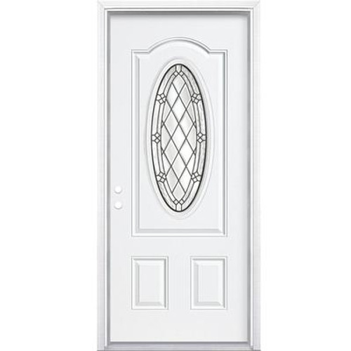 34 In. x 80 In. x 4 9/16 In. Halifax Antique Black 3/4 Oval Lite Right Hand Entry Door with Brickmould