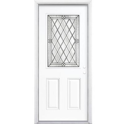 34 In. x 80 In. x 6 9/16 In. Halifax Antique Black Half Lite Left Hand Entry Door with Brickmould