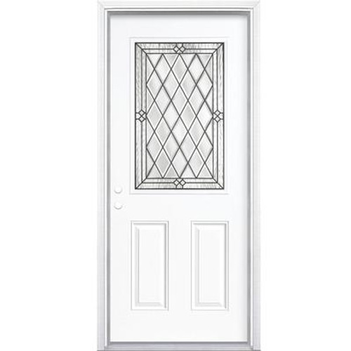 34 In. x 80 In. x 6 9/16 In. Halifax Antique Black Half Lite Right Hand Entry Door with Brickmould