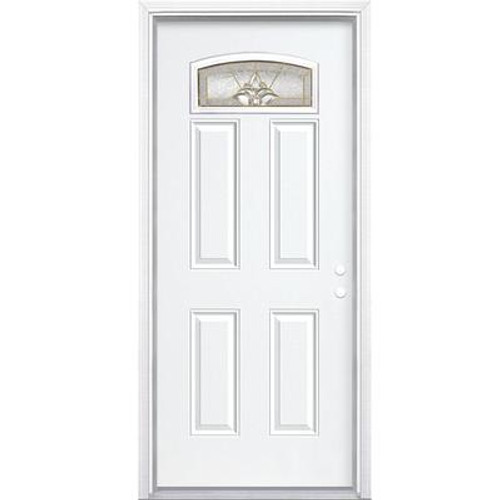 36 In. x 80 In. x 4 9/16 In. Providence Brass Camber Fan Lite Left Hand Entry Door with Brickmould