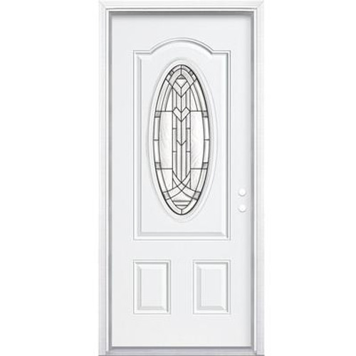 36 In. x 80 In. x 6 9/16 In. Chatham Antique Black 3/4 Oval Lite Left Hand Entry Door with Brickmould
