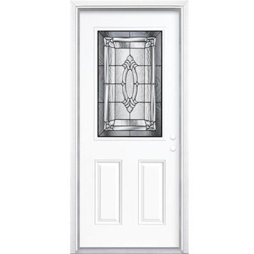 36 In. x 80 In. x 6 9/16 In. Providence Antique Black Half Lite Left Hand Entry Door with Brickmould