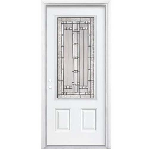 32 In. x 80 In. x 4 9/16 In. Elmhurst Antique Black 3/4 Lite Left Hand Entry Door with Brickmould