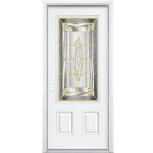 36 In. x 80 In. x 4 9/16 In. Providence Brass 3/4 Lite Right Hand Entry Door with Brickmould