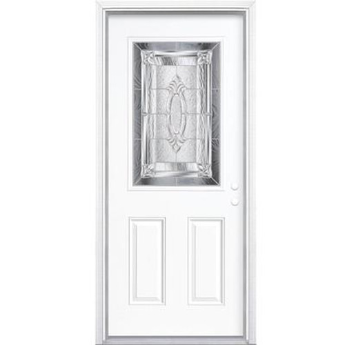 36 In. x 80 In. x 6 9/16 In. Providence Nickel Half Lite Left Hand Entry Door with Brickmould