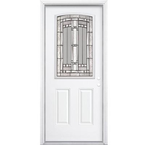 36 In. x 80 In. x 6 9/16 In. Elmhurst Antique Black Camber Half Lite Left Hand Entry Door with Brickmould