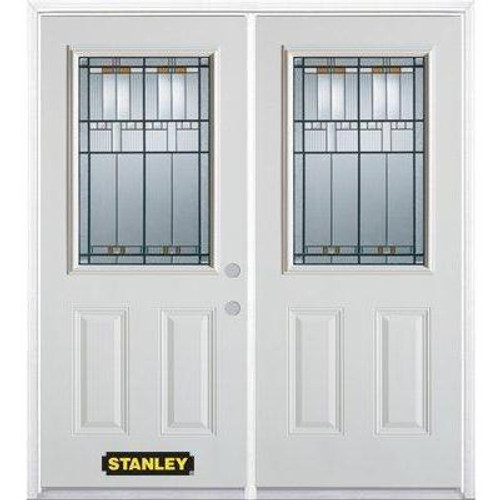 66 In. x 82 In. 1/2 Lite 2-Panel Pre-Finished White Double Steel Entry Door with Astragal and Brickmould