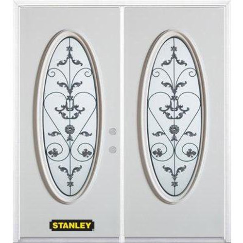 70 In. x 82 In. Full Oval Lite Pre-Finished White Double Steel Entry Door with Astragal and Brickmould