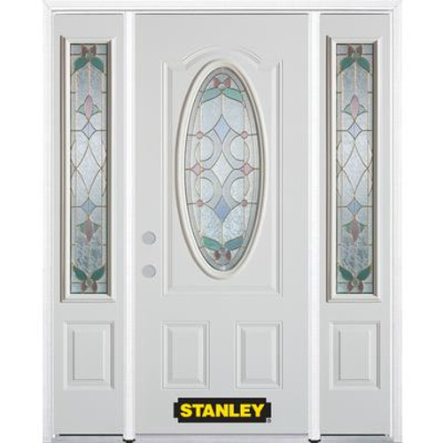 66 In. x 82 In. 3/4 Oval Lite Pre-Finished White Steel Entry Door with Sidelites and Brickmould