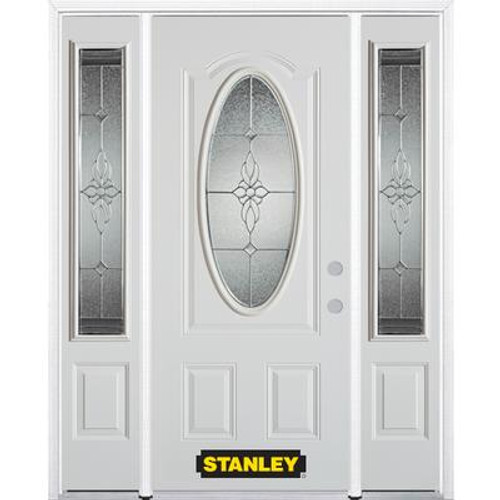 68 In. x 82 In. 3/4 Oval Lite Pre-Finished White Steel Entry Door with Sidelites and Brickmould