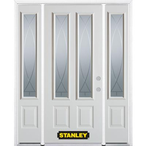 66 In. x 82 In. 2-Lite 2-Panel Pre-Finished White Steel Entry Door with Sidelites and Brickmould