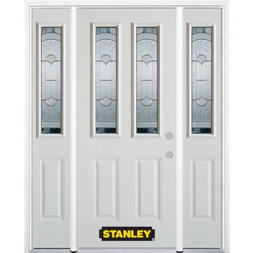 68 In. x 82 In. 2-Lite 2-Panel Pre-Finished White Steel Entry Door with Sidelites and Brickmould