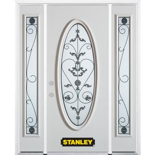 64 In. x 82 In. Full Oval Lite Pre-Finished White Steel Entry Door with Sidelites and Brickmould