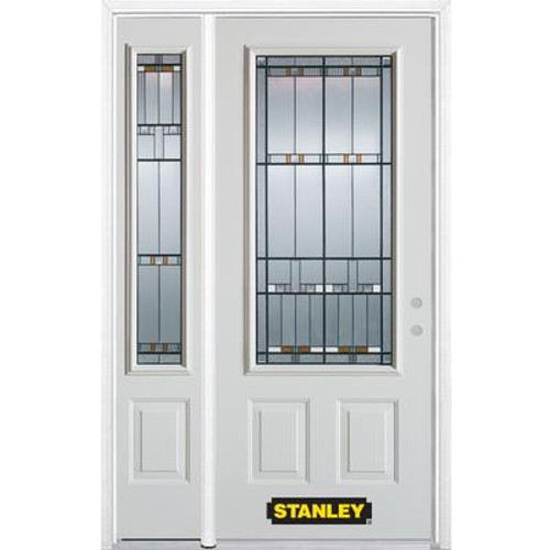 52 In. x 82 In. 3/4 Lite 2-Panel Pre-Finished White Steel Entry Door with Sidelites and Brickmould