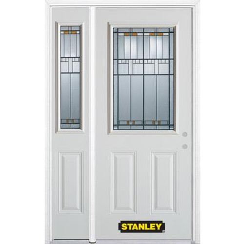 50 In. x 82 In. 1/2 Lite 2-Panel Pre-Finished White Steel Entry Door with Sidelites and Brickmould