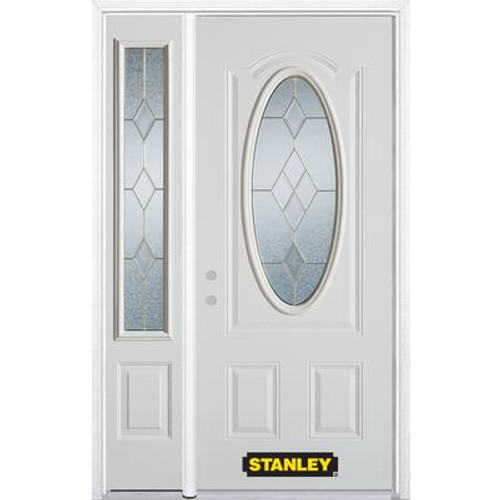 52 In. x 82 In. 3/4 Oval Lite Pre-Finished White Steel Entry Door with Sidelites and Brickmould