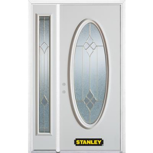 50 In. x 82 In. Full Oval Lite Pre-Finished White Steel Entry Door with Sidelites and Brickmould