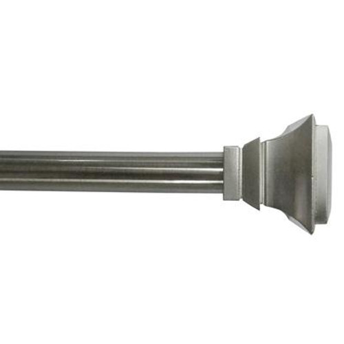 66 Inch - 120 Inch Brushed Nickel 3/4 Inch Telescoping Curtain Rod Kit with Classic Square Step Finial