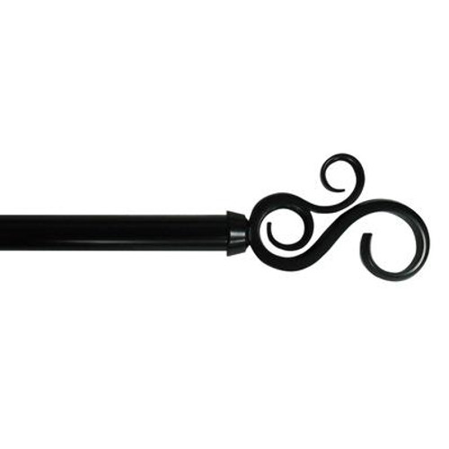 36 Inch - 66 Inch Black 3/4 Inch Telescoping Curtain Rod Kit with Scroll Finial
