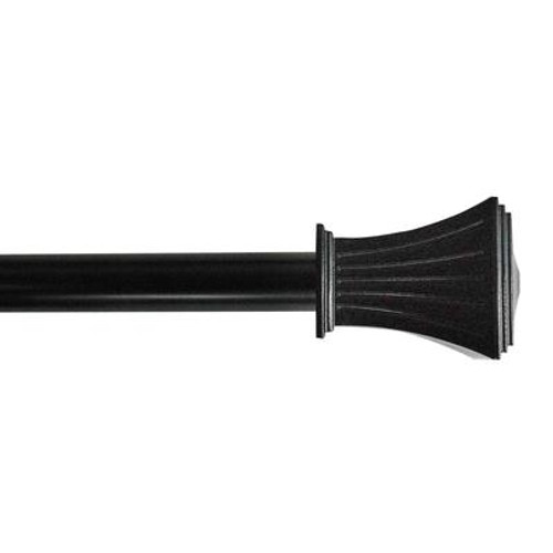 66 Inch - 120 Inch Black 3/4 Inch Telescoping Curtain Rod Kit with Fluted Urn Finial