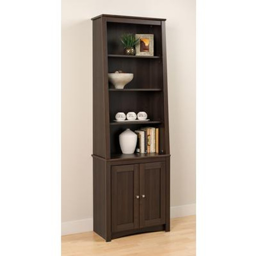 Espresso Tall Slant-Back Bookcase with 2 Shaker Doors
