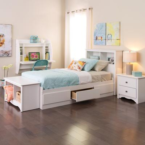 White Twin Mate's Platform Storage Bed with 3 Drawers