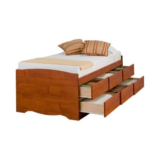 Cherry Tall Twin Captain&#146;s Platform Storage Bed with 6 Drawers