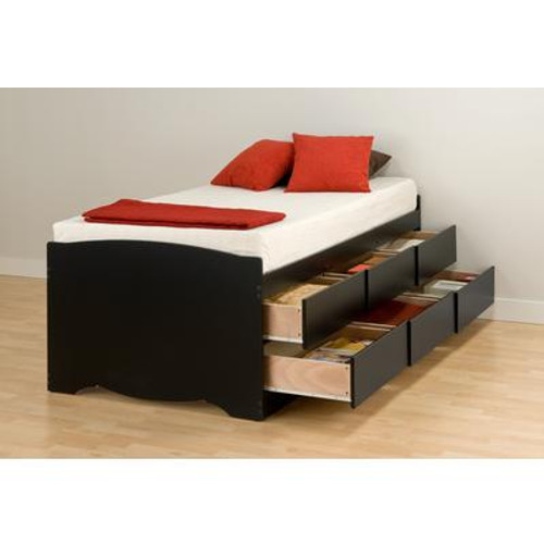 Black Tall Twin Captain's Platform Storage Bed with 6 Drawers