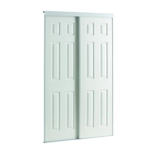 72 Inch White Framed 6-Panel Sliding Door