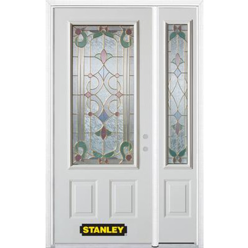 50 In. x 82 In. 3/4 Lite 2-Panel Pre-Finished White Steel Entry Door with Sidelite and Brickmould