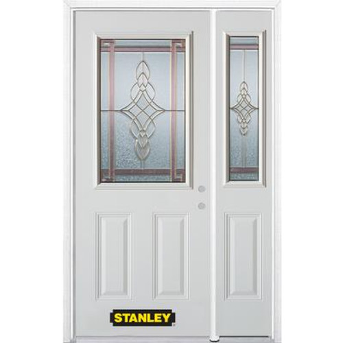 50 In. x 82 In. 1/2 Lite 2-Panel Pre-Finished White Steel Entry Door with Sidelite and Brickmould