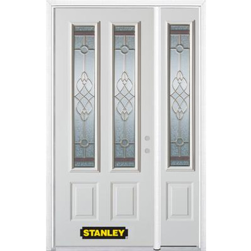 52 In. x 82 In. 2-Lite 2-Panel Pre-Finished White Steel Entry Door with Sidelite and Brickmould