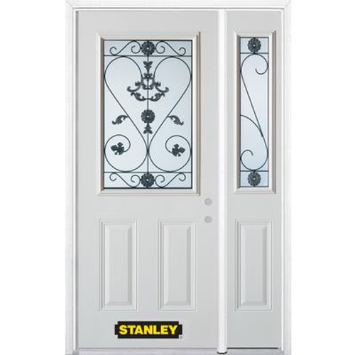 52 In. x 82 In. 1/2 Lite 2-Panel Pre-Finished White Steel Entry Door with Sidelite and Brickmould